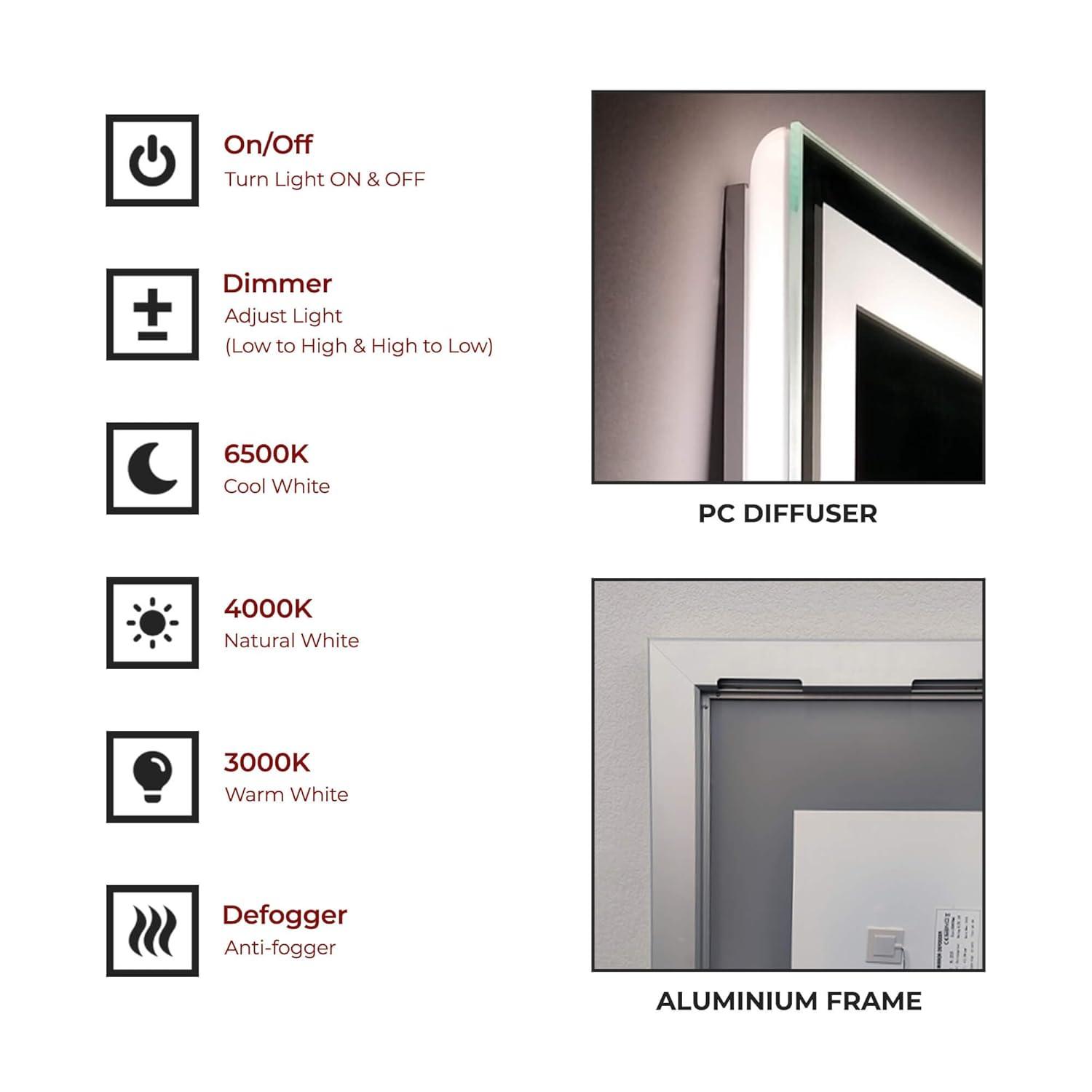 18"x40" LED Dimmable Bathroom Mirror Rectangle LED Lighted Wall Mounted Mirror for Vanity Room with Touch Button and Anti-Fog Function by Fab Glass and Mirror