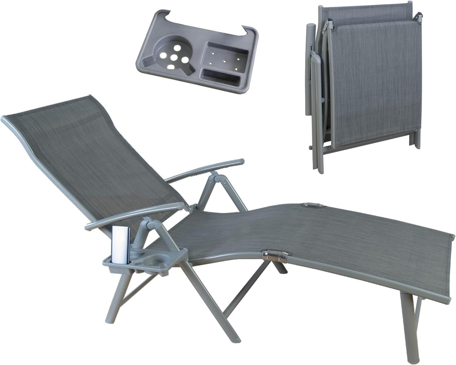 Kozyard Cozy Aluminum Reclining Lounge Chair - Perfect for Beach, Yard, Pool, Deck, and Patio - Outdoor Chaise Lounge with Drink Holder, Weather Free, Adjustable - Assemble-Free(1 Pack, Beige)