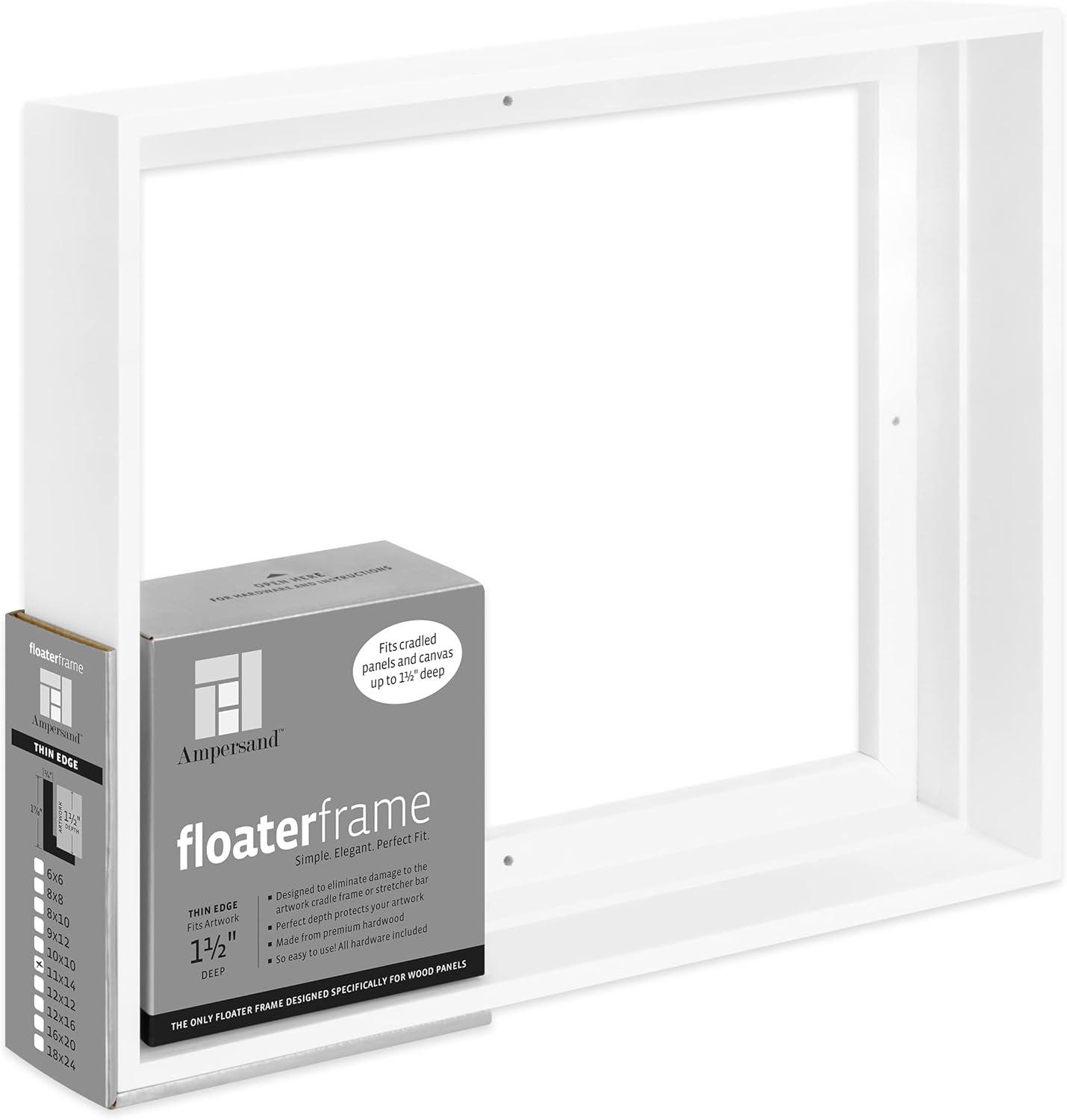 Elegant White Wood Floater Frame 11"x14" for Artwork Display