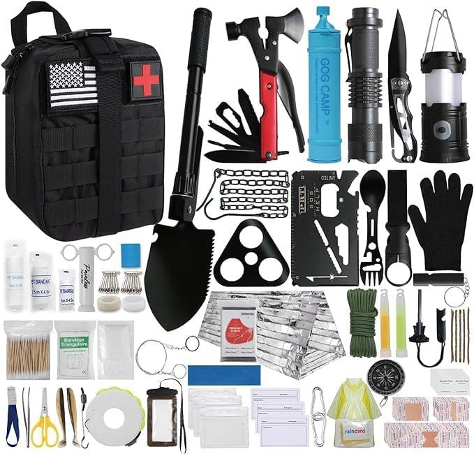 Arlmont & Co. Survival Kit, 250 Piece Survival Gear First Aid Kit With Molle System Compatible Bag And Emergency Tent, Earthquake Emergency Kit, Outdoor Adventure, Hiking, Hunting, Gift For Men And Women