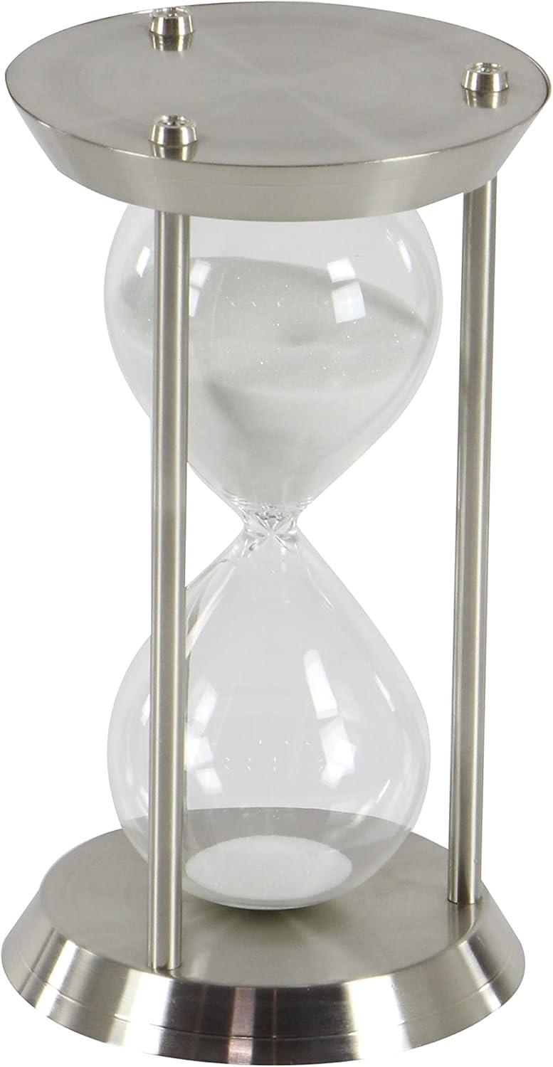 Elegant Silver Metal and Glass 12" Hourglass Sand Timer