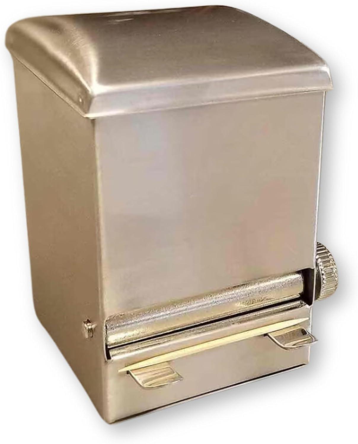 Compact Stainless Steel Toothpick Dispenser with Hygienic Mechanism