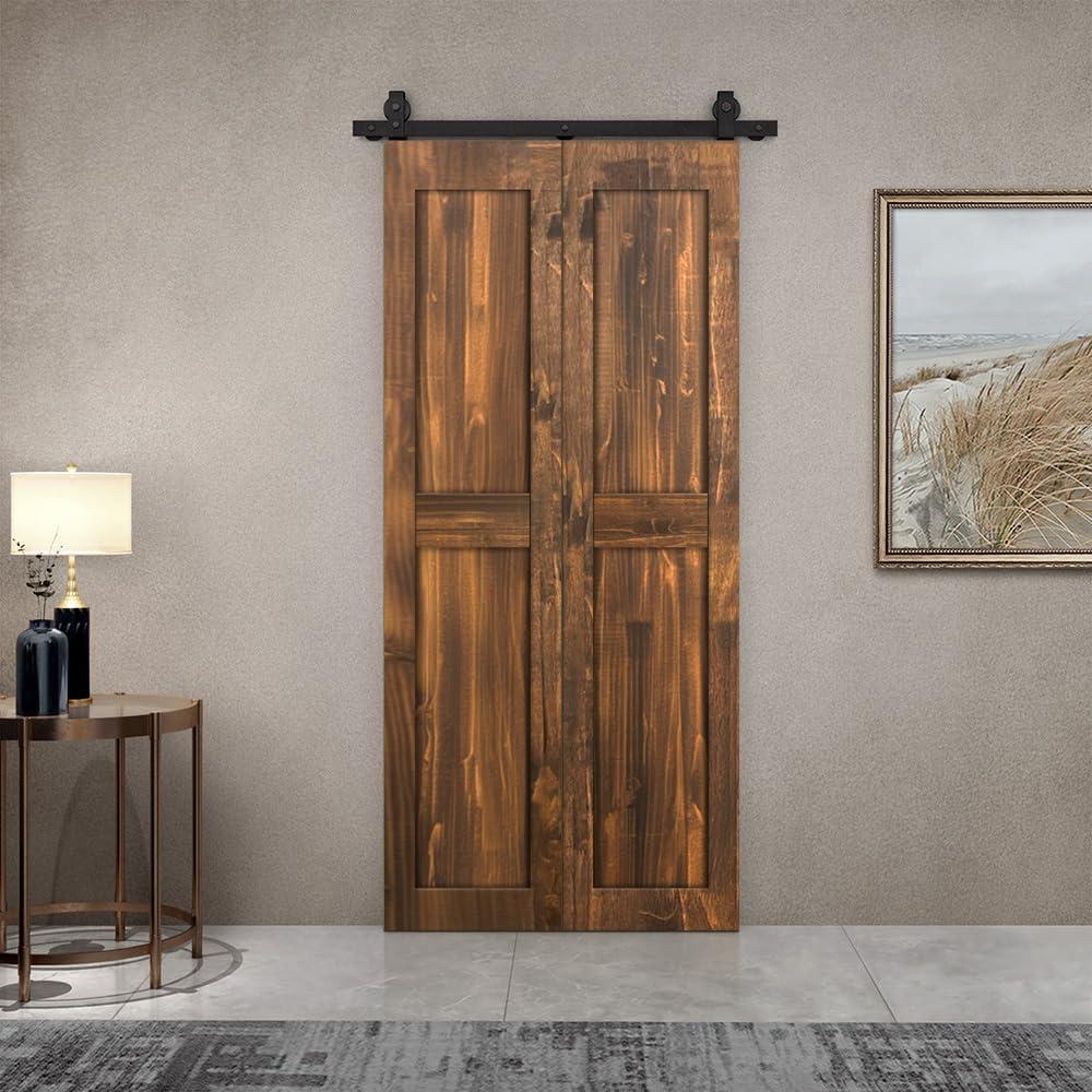 Calhome 2 Panel Shaker Pine Wood Bi-Fold Door with Sliding Barn Door Hardware Kit