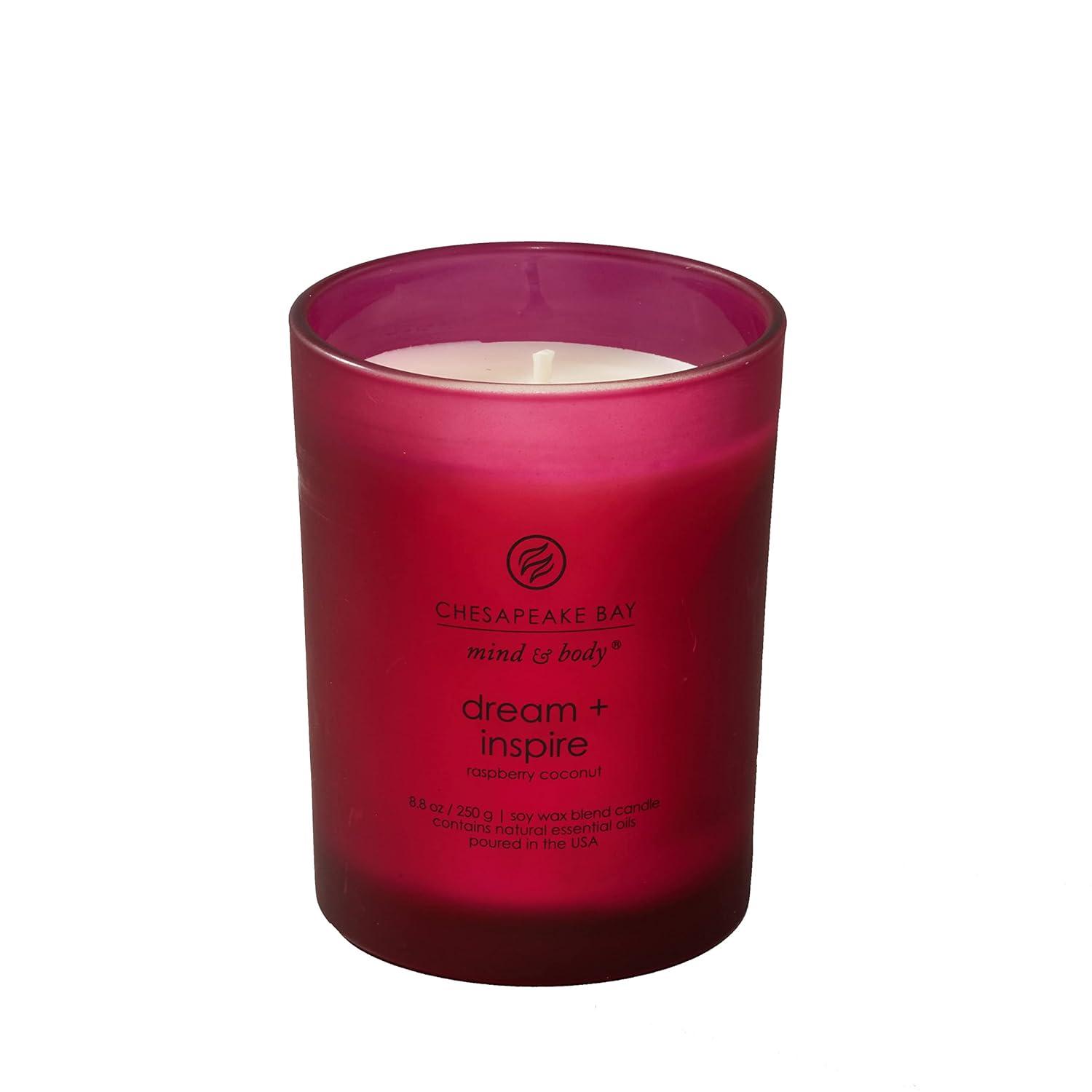 Frosted Glass Dream + Inspire Lidded Jar Candle Burgundy 8.8oz: Essential Oils, Soy Blend - Mind & Body by Chesapeake Bay Candle