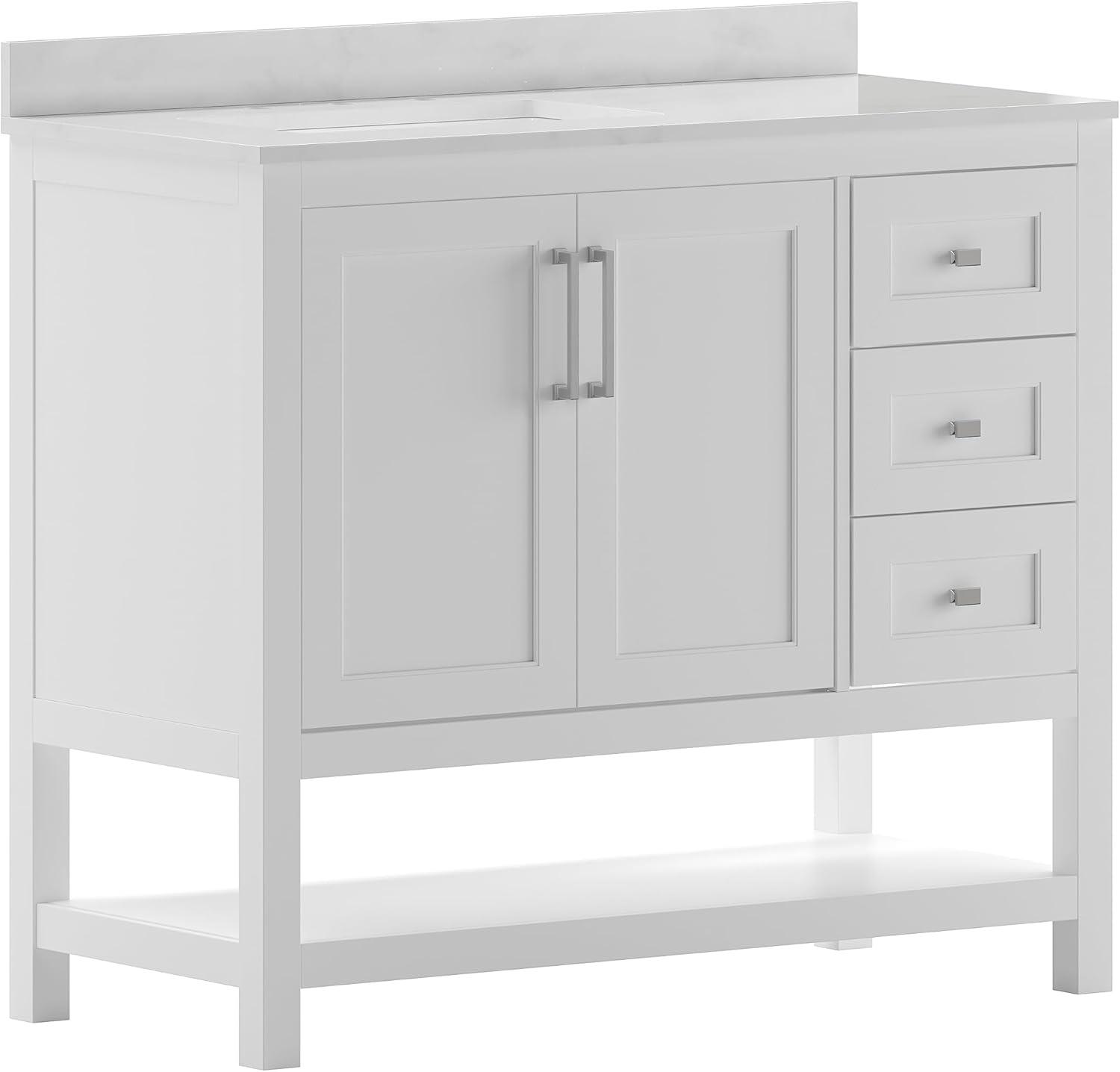 Taylor & Logan 42" Vivien Bathroom Vanity: Carrara Marble Top, Ceramic Sink, Engineered Wood