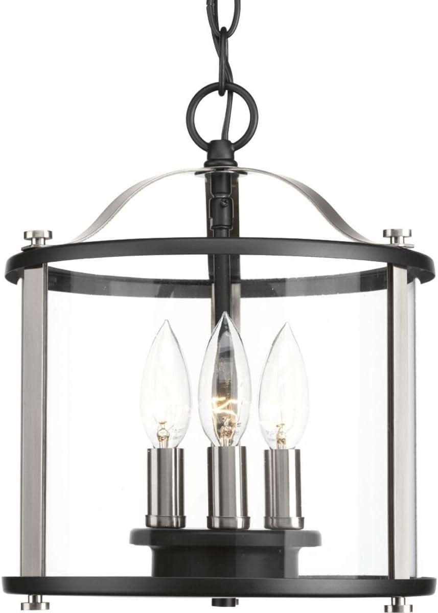 Progress Lighting, Squire Collection, 3-Light Semi-Flush Lantern, Black Finish, Clear Glass Shade