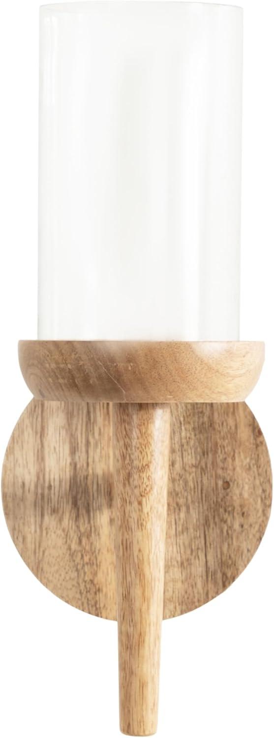 Kate and Laurel Shae Wood and Glass Wall Sconce, 5x5x13, Natural