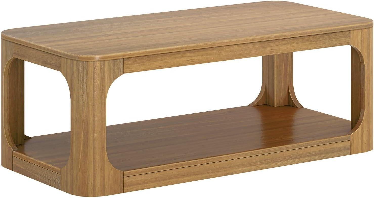 Plank+Beam 48" Modern Rectangular Coffee Table with Shelf, Solid Wood Table