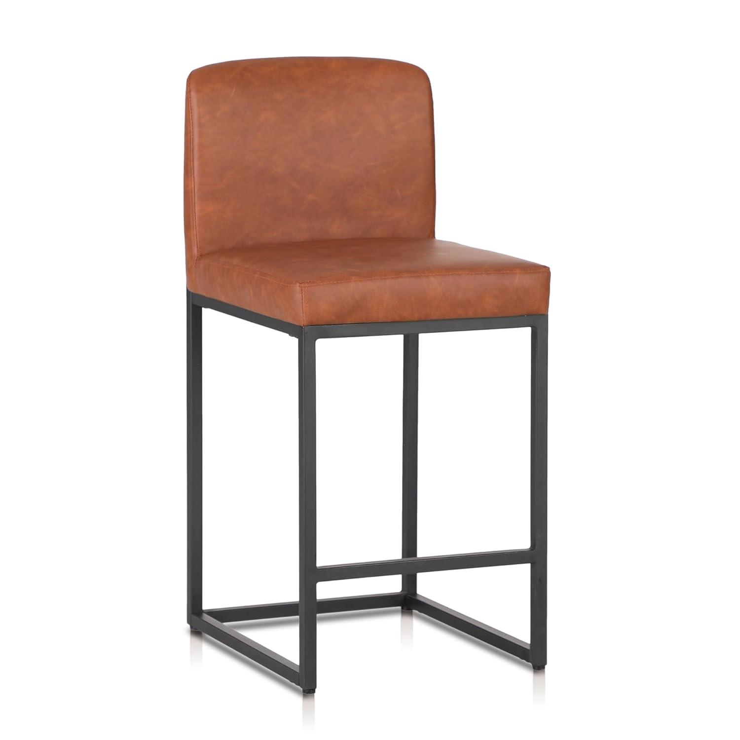 Wade Logan® Catharinus Extra Tall Bar Stool Set - Black Metal Base & Waterproof Faux Leather (Set of 3)