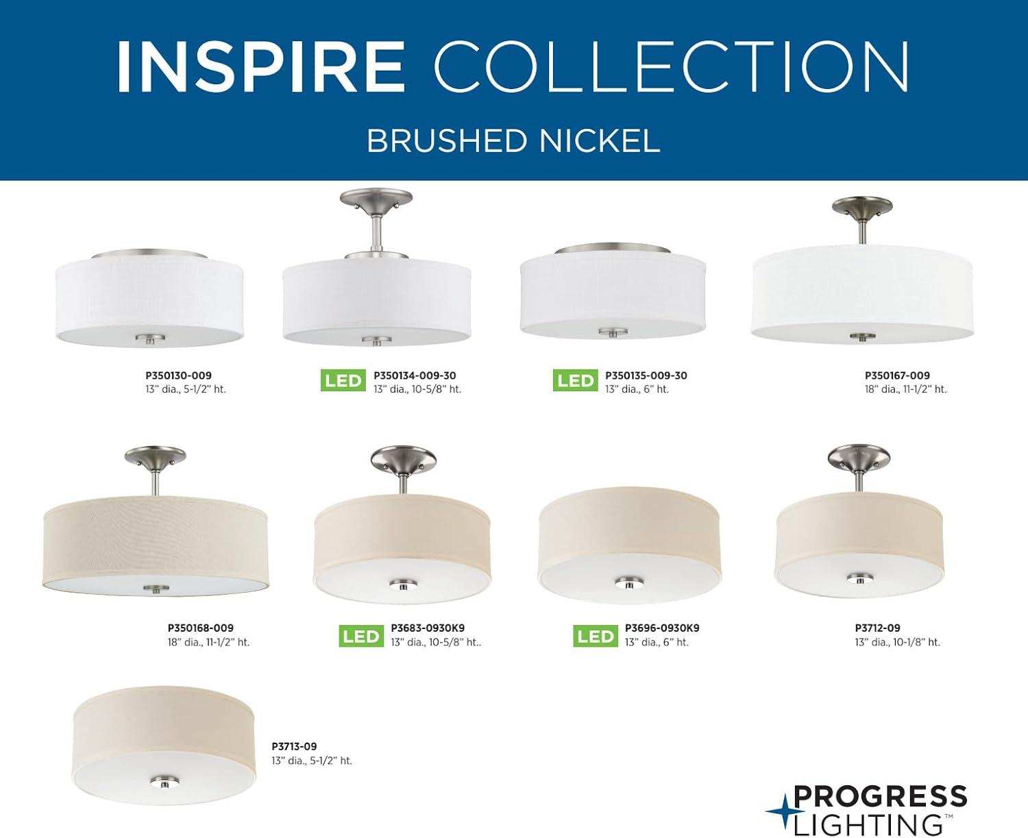 Progress Lighting Inspire 1-Light LED Semi-Flush Mount, Brushed Nickel, Linen Shade