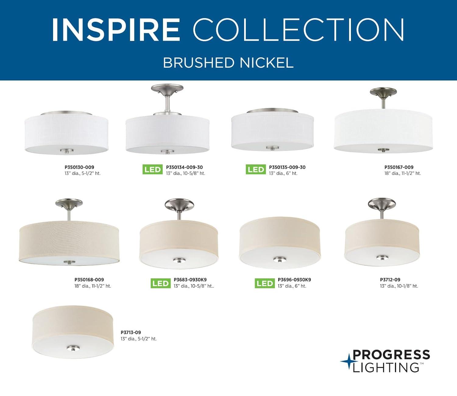 Progress Lighting, Inspire Collection, 2-Light Semi-Flush Mount, Brushed Nickel, Linen Shade