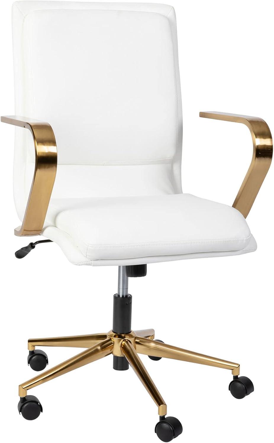 Flash Furniture James Mid-Back Designer Executive Upholstered Office Chair with Brushed Metal Base and Arms