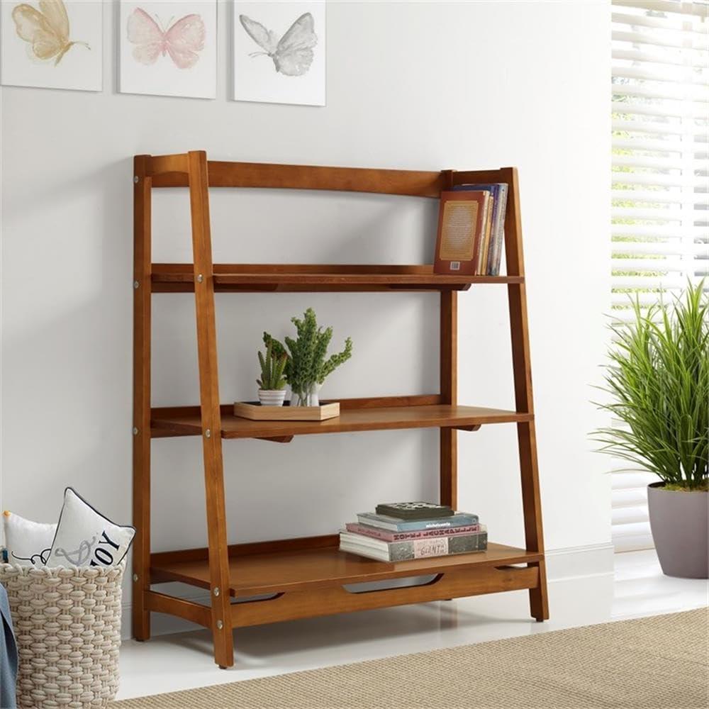 Camaflexi Mid Century Modern Wooden Bookshelf 3 Tier Open Shelving Unit, Castanho 100% Solid Wood