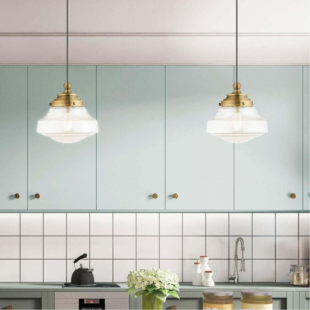 Livex Lighting Art Glass 1 - Light Pendant in  Antique Brass