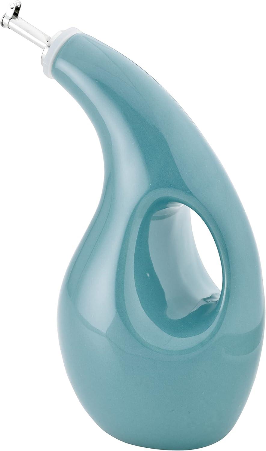Rachael Ray Ceramic EVOO Oil and Vinegar Dispensing Bottle, 24-Ounce, Agave Blue