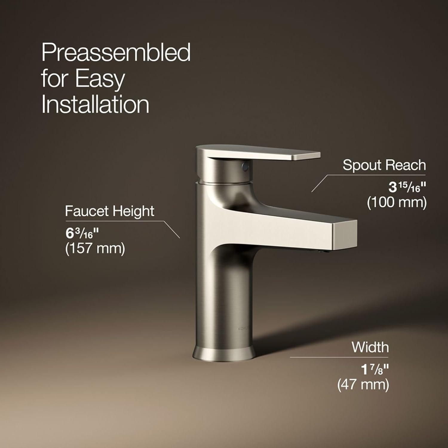 Kohler Taut Single-Handle Bathroom Faucet with Pop-Up Drain Assembly, One Hole Bathroom Sink Faucet, 1.2 gpm