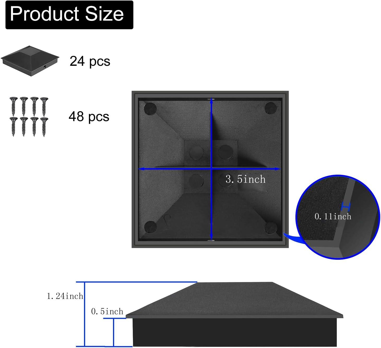 Black PP Plastic 3.5" x 3.5" Fence Post Caps, 24-Pack