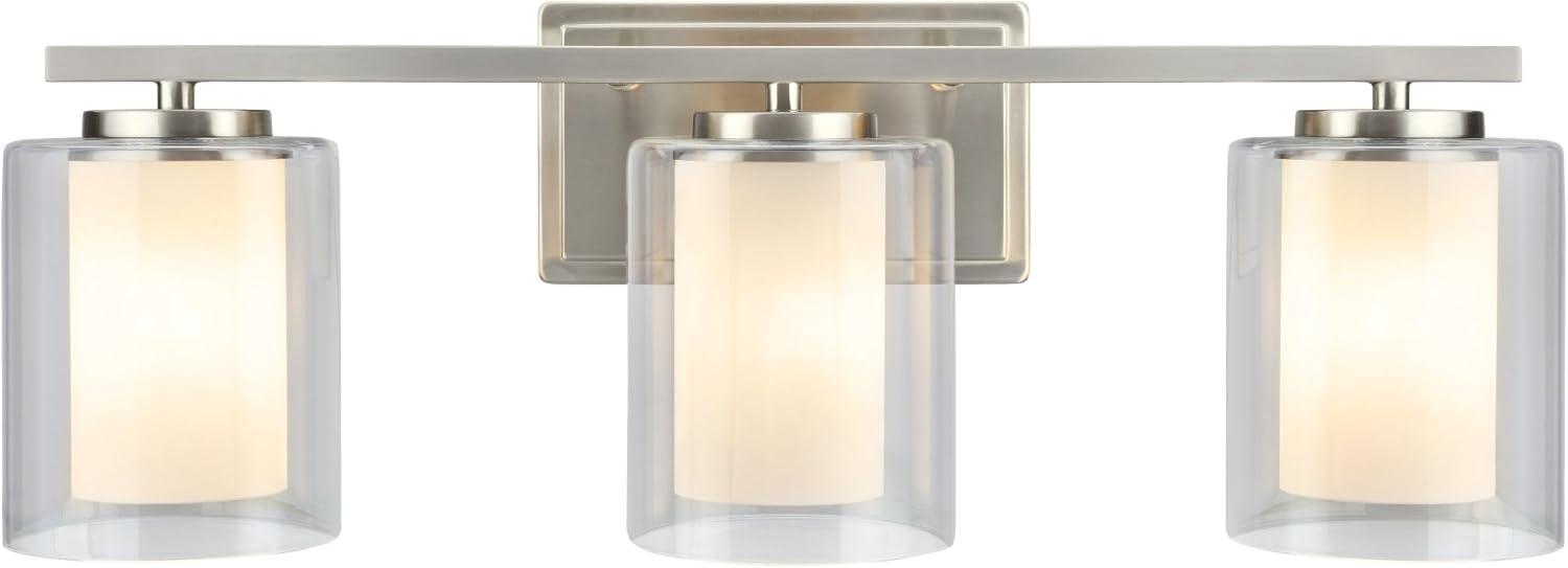 Satin Nickel Cylinder Bathroom Vanity Light with Clear Glass Shade