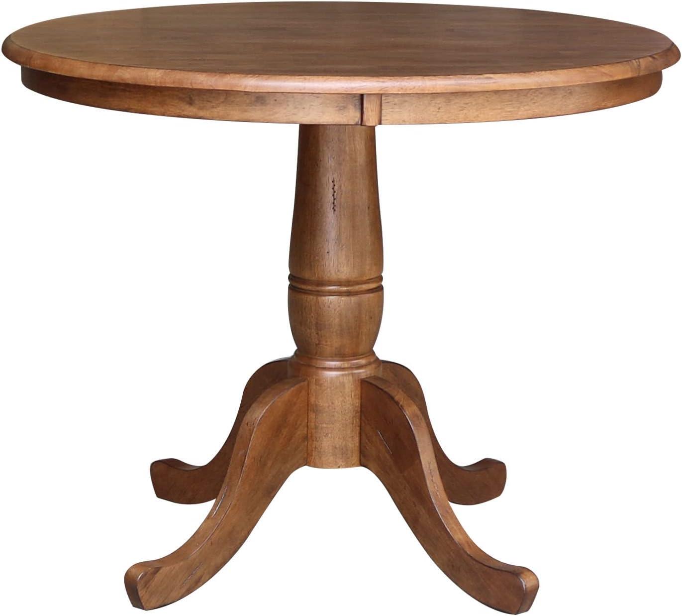 International Concepts 29.1" Dining Tables Round Top Carson Pedestal Distressed Oak: Hardwood, Seats 4, Non-Extension