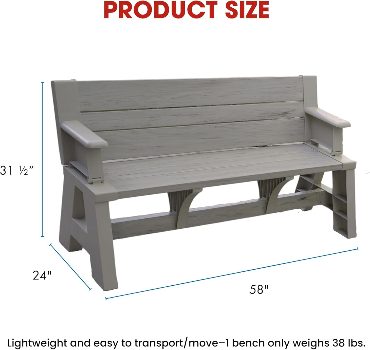 Convert a Bench 60" Outdoor / Vinyl Patio Bench Picnic Table, Driftwood, Generation II
