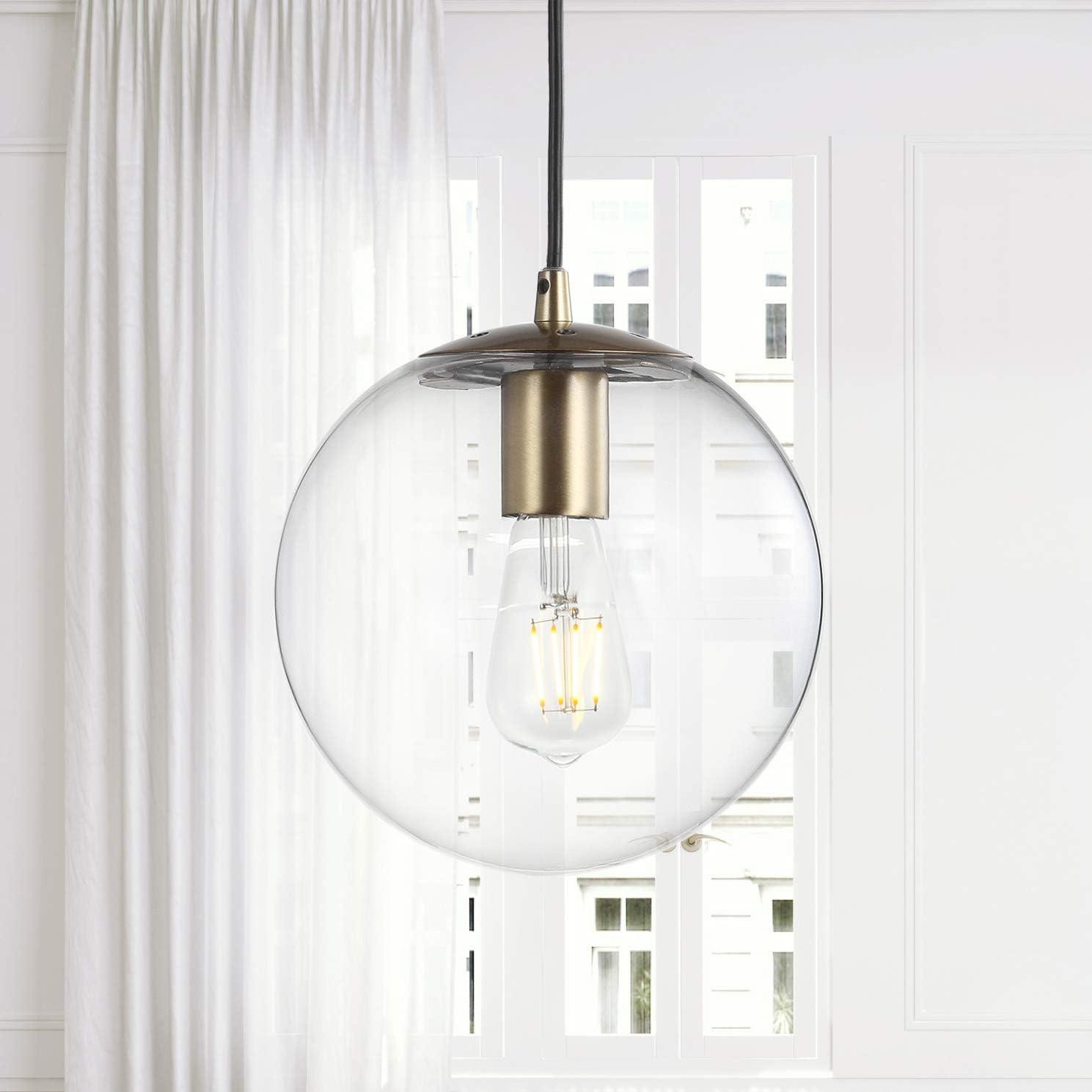 Clear Glass and Brass Globe LED Pendant Light