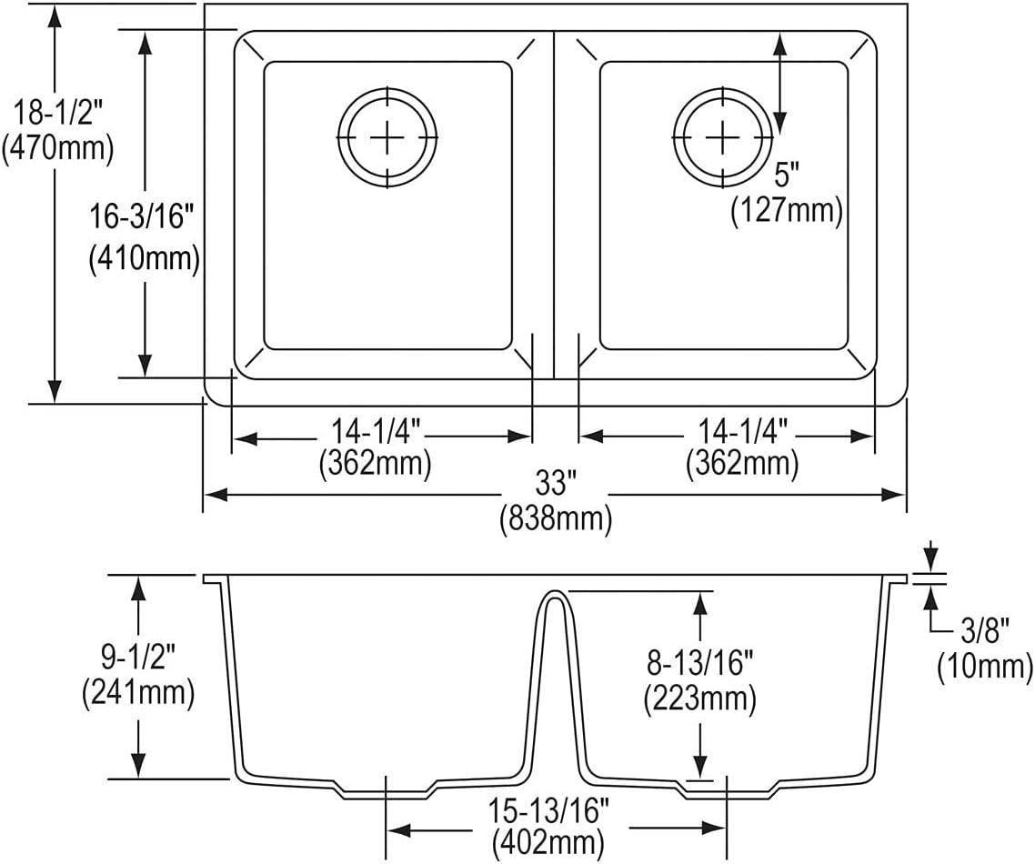 Quartz Classic 18.5" W x 33" L Double Basin Undermount Kitchen Sink