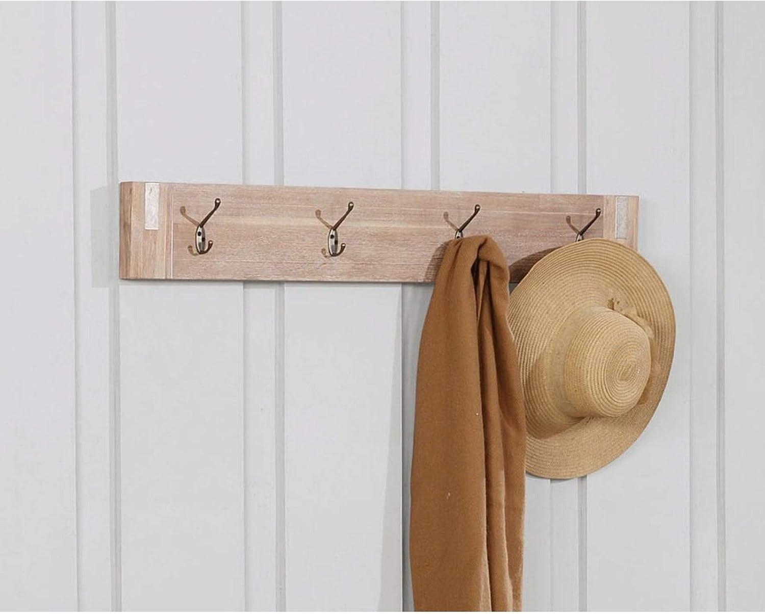 40" Wide Woodstock Acacia Wood with Metal Inset Coat Hook Brushed Driftwood - Alaterre Furniture: Wall Mounted, Entryway Storage, 4 Hooks