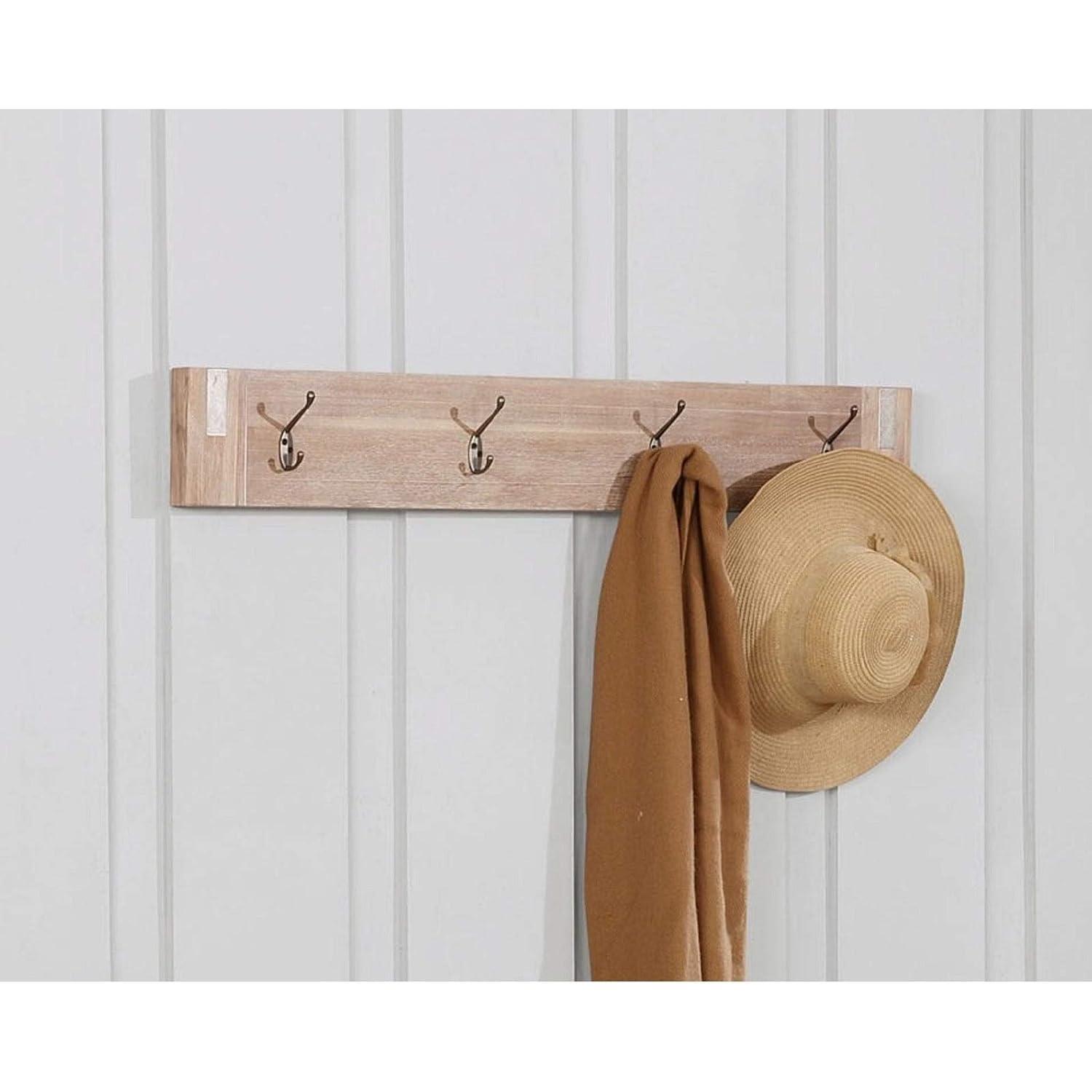 40" Wide Woodstock Acacia Wood with Metal Inset Coat Hook Brushed Driftwood - Alaterre Furniture: Wall Mounted, Entryway Storage, 4 Hooks