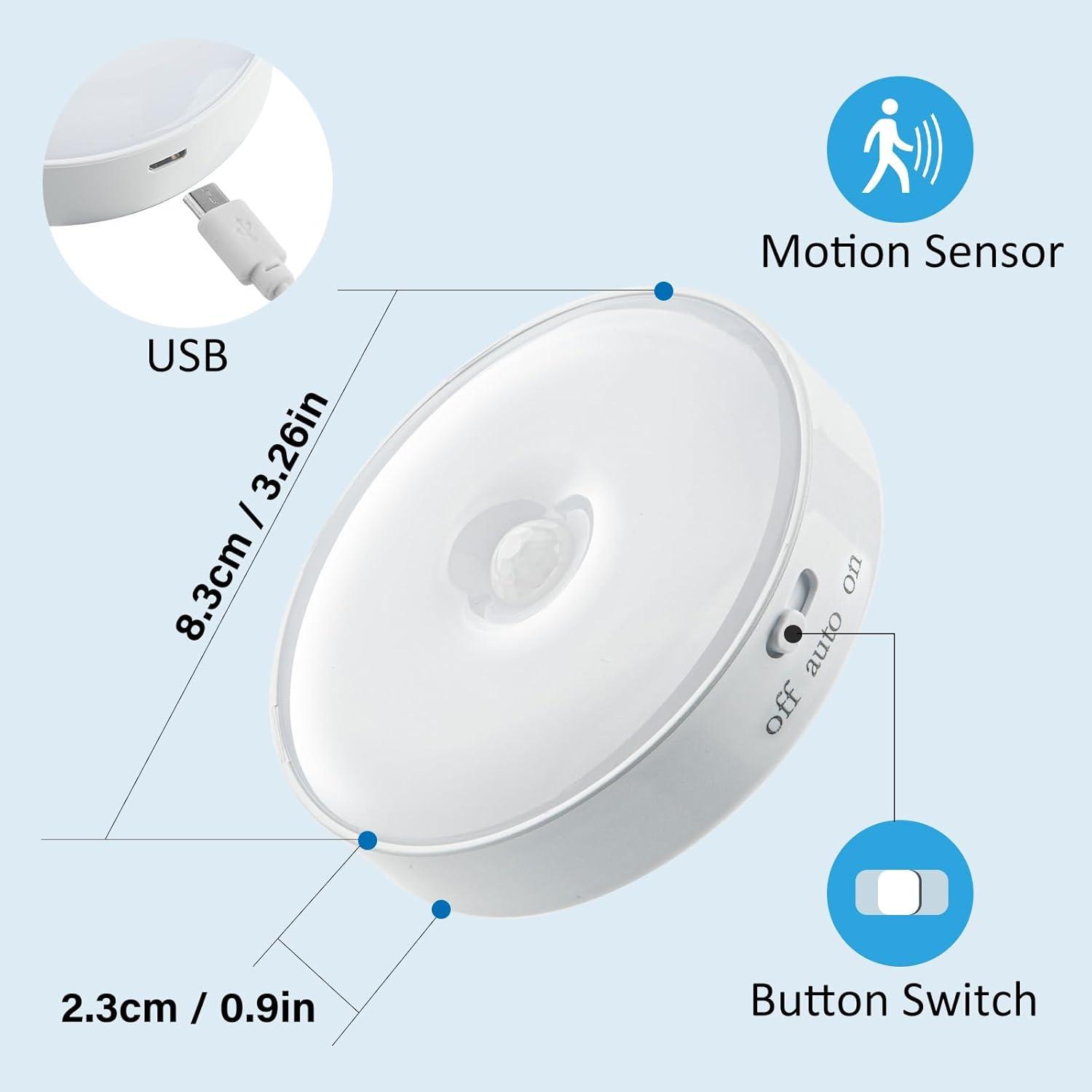 Compact White LED Motion Sensor Night Light 2-Pack