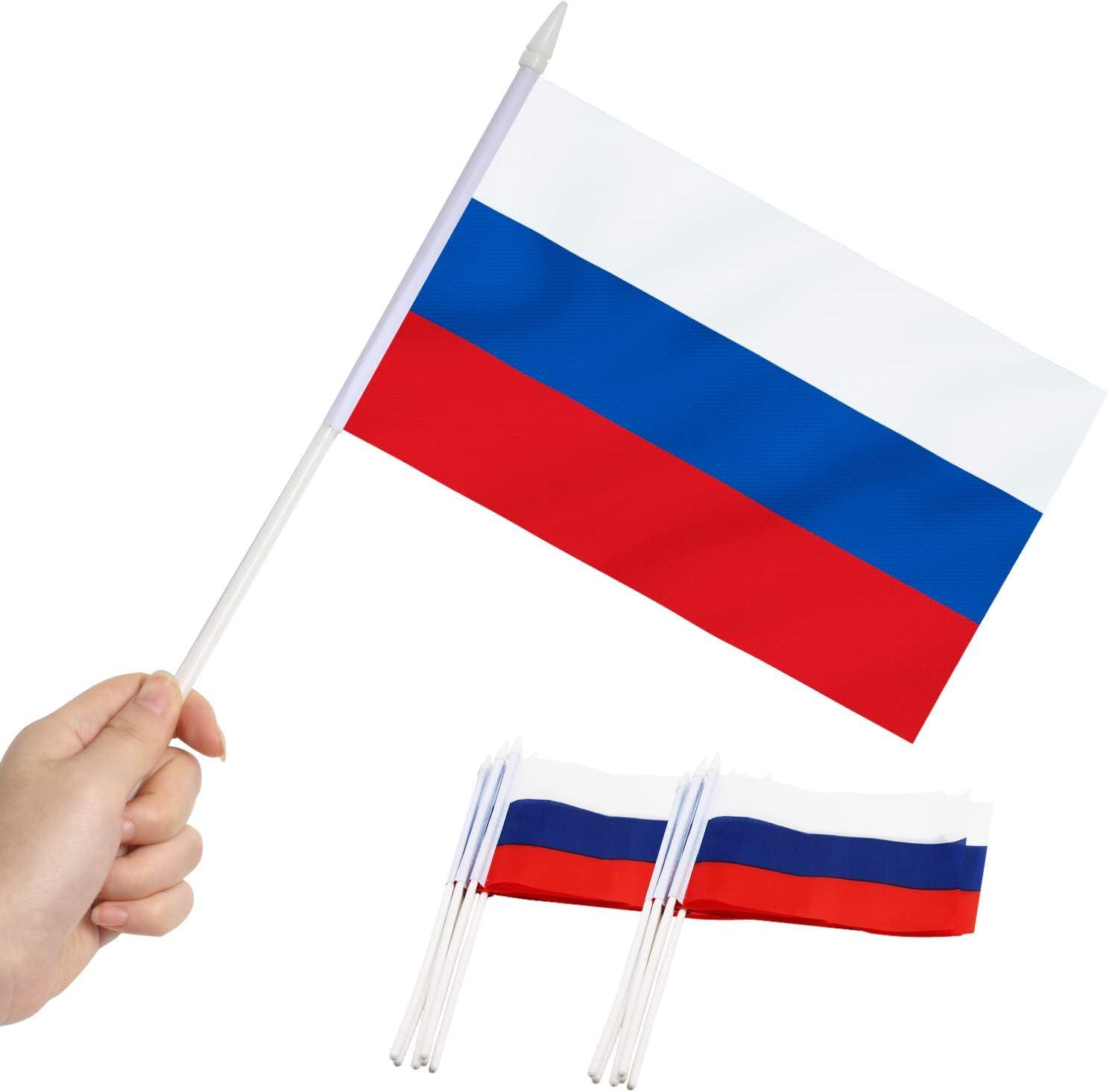 Handheld Mini Russian Flags with Plastic Pole, 12 Pack