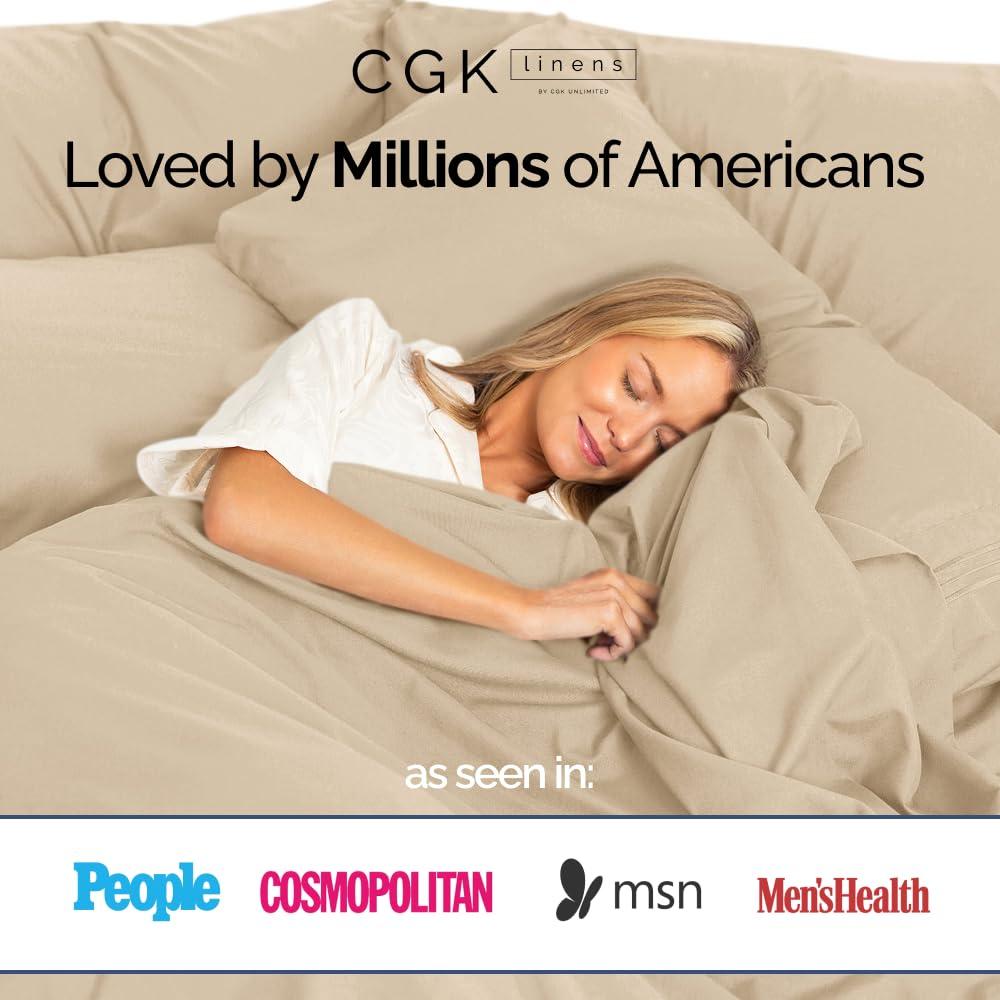 CGK Linens 100% Cotton 400 Thread Count 4 Piece Sheet Set - Soft & Cozy Sateen Bed Sheets in Cream, Size Queen