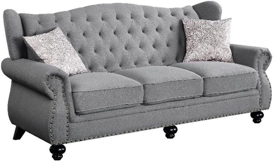 86" Hannes Sofa Gray Fabric - Acme Furniture: Classic Design, Winged Backs, Nailhead Trim