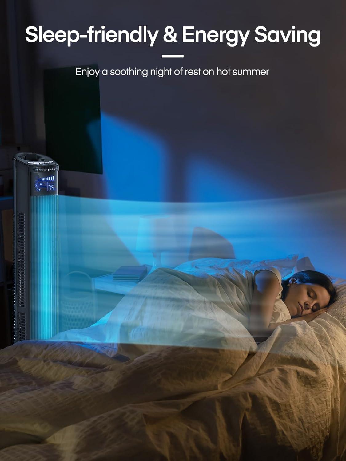 FOHERE Tower Fan, 36" Oscillating Tower Cooling Fan with Remote Control, 12-Hour Timer and Sleep Mode, Portable Stand up Floor Bladeless Fan (Black)