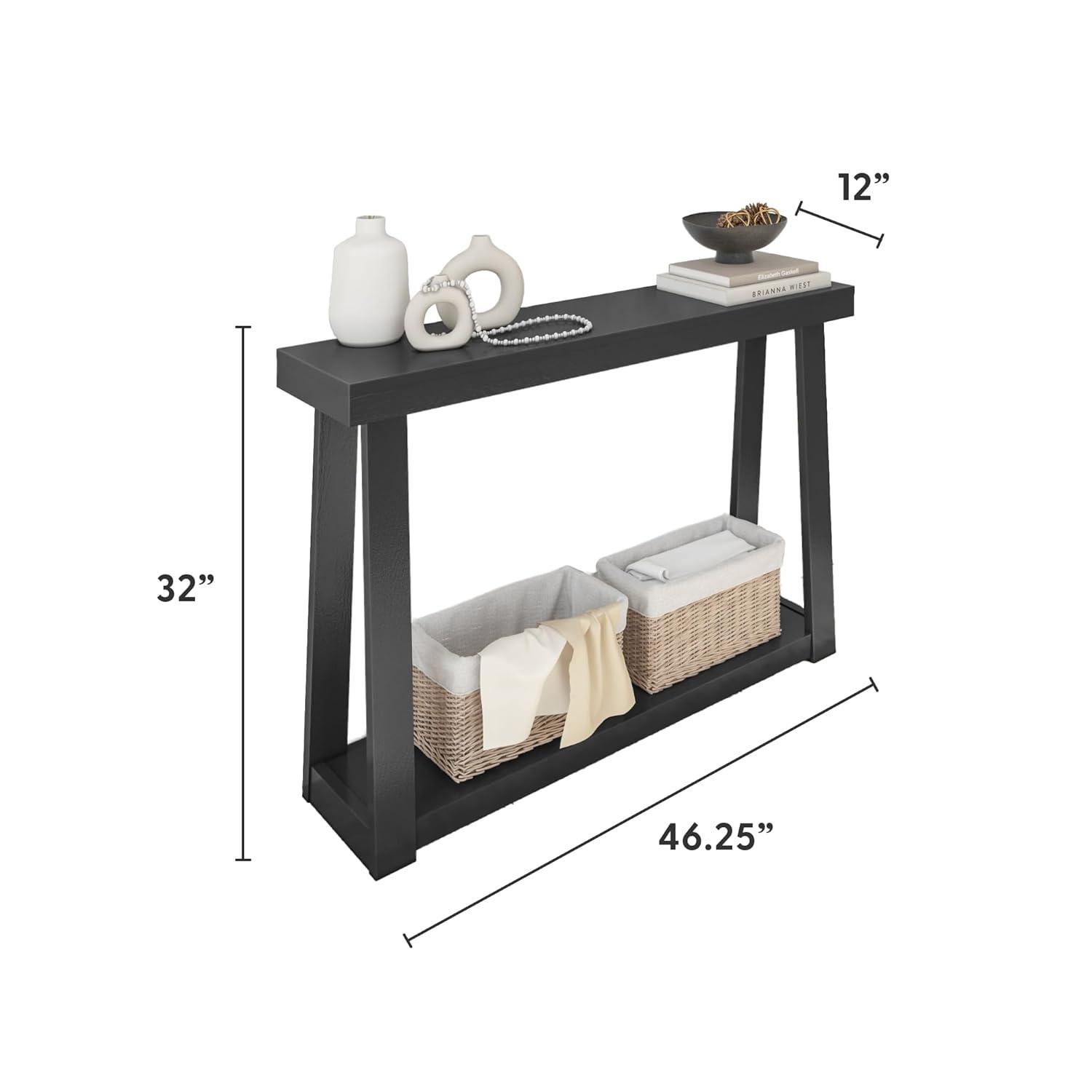 Plank+Beam 46" Solid Wood Console Table with Storage, Sofa Table with Shelf, Narrow Entryway Table for Hallway, Black
