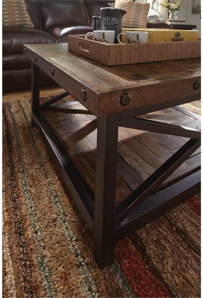 Bowery Hill Square Farmhouse Wood Coffee Table in Rustic Brown