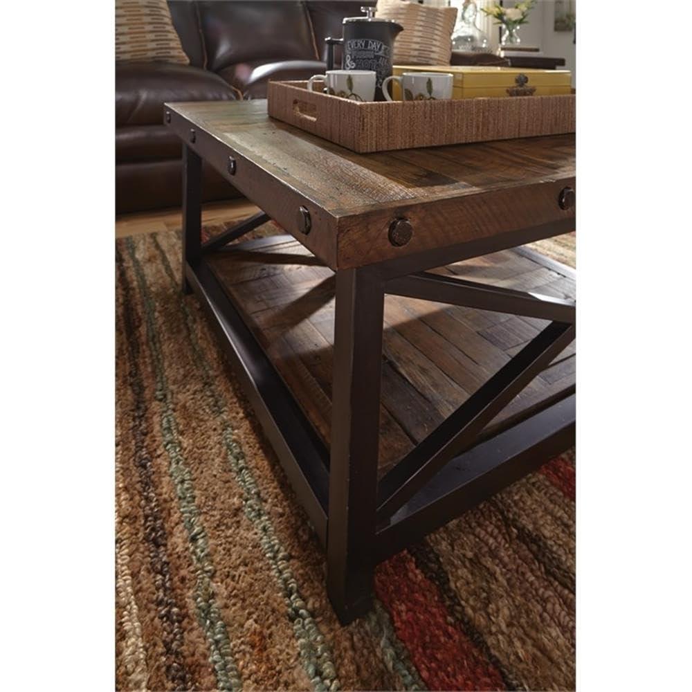 Bowery Hill Square Farmhouse Wood Coffee Table in Rustic Brown