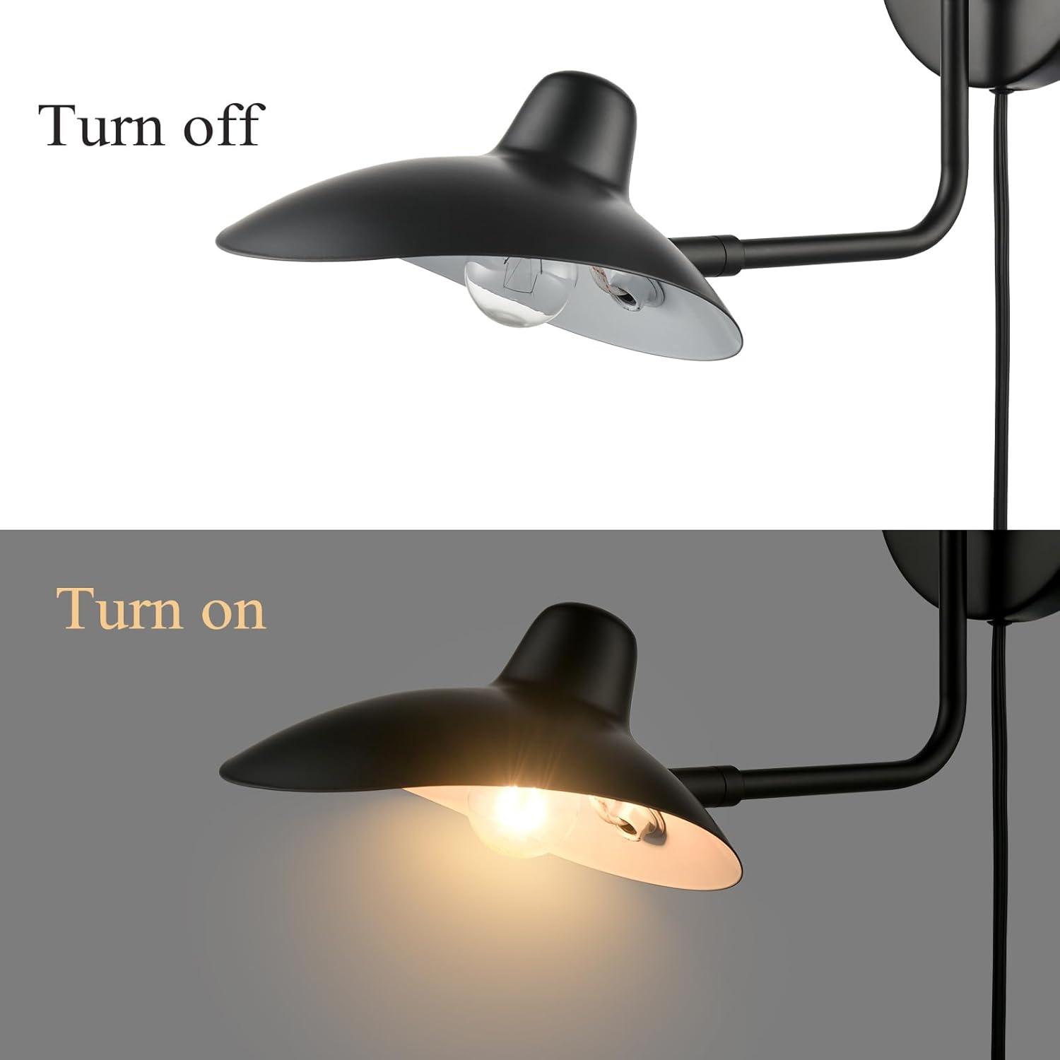 Plug in Wall Sconces Set of Two Black Swing Arm Wall Lamp with Plug-in Cord Adjustable Wall Light for Bedroom Living Room Study Room Home Office