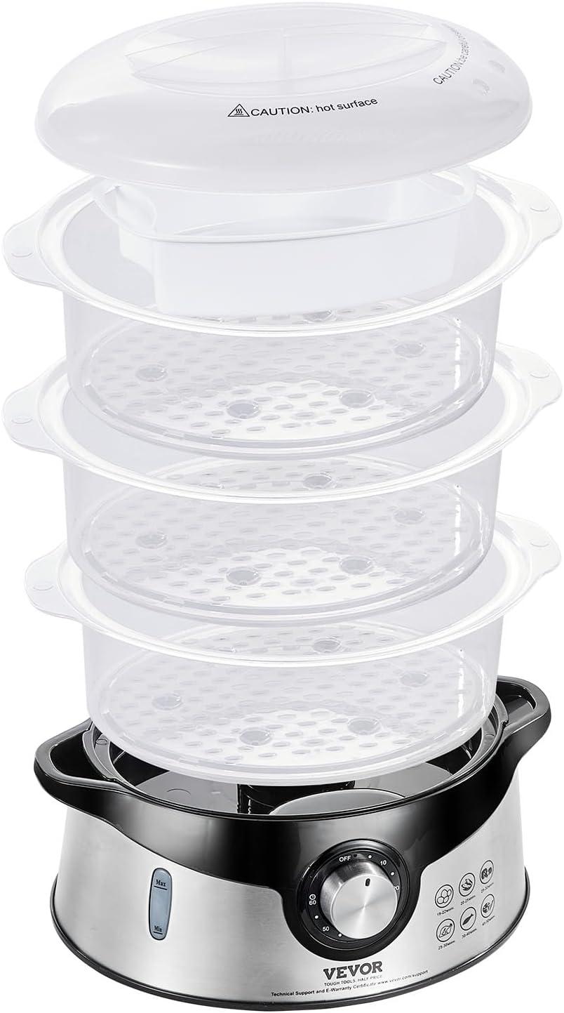Black 9.5 Qt Electric Food Steamer with 3 Stackable Trays