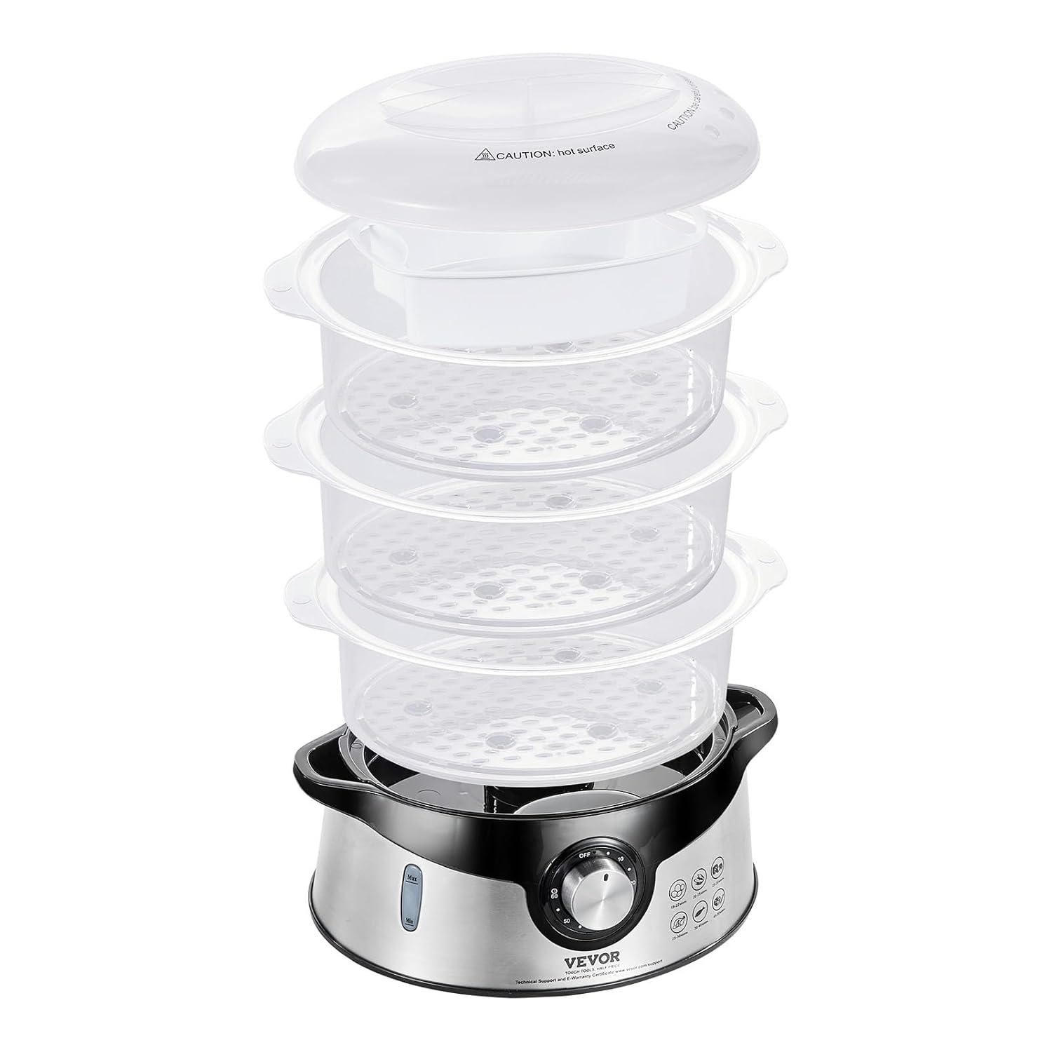 VEVOR VEVOR 9.5Qt Electric Food Steamer 3-Tier Vegetable Steamer & 60 Min Timer 800W