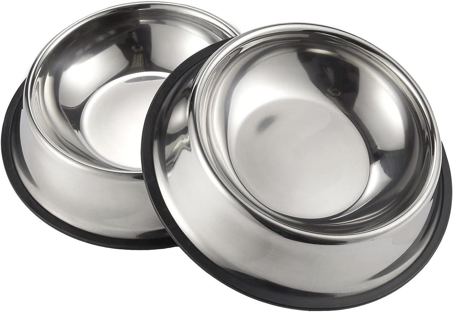 Stainless Steel Non-Skid Pet Food and Water Bowls Set