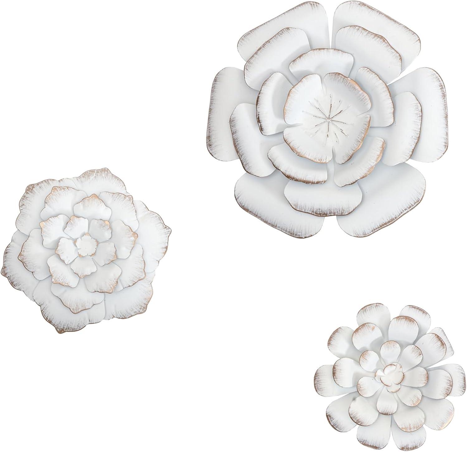 Brewster (Set of 3) Lani White Flowers Metal Wall Arts: Iron Sculptures, Modern Decor, Nature Inspired