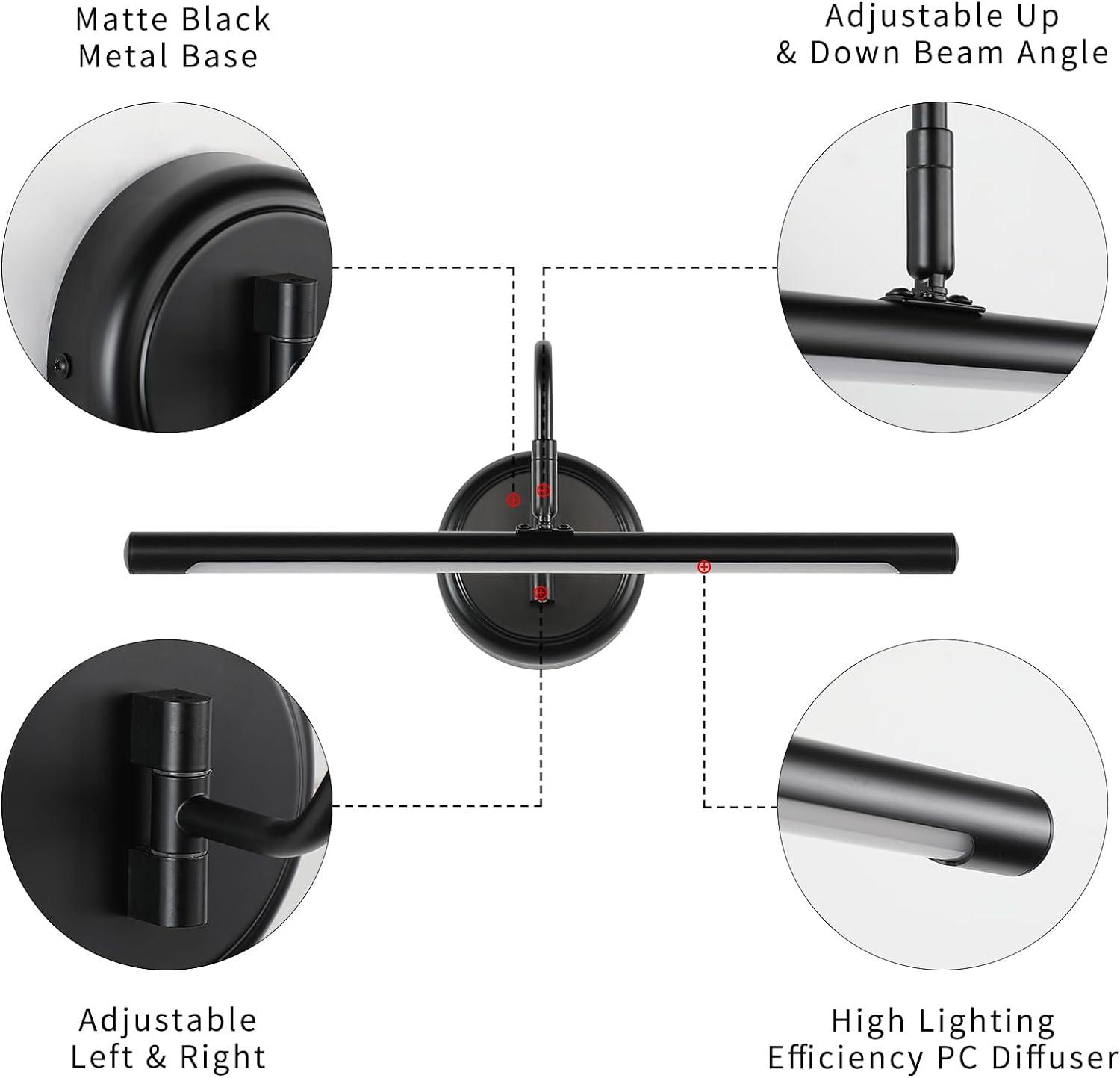 Matte Black Adjustable LED Picture Light with Swing Arm