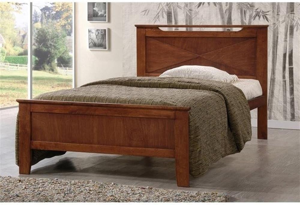 Twin Demitasse Wood Contemporary Bed -Brown - Baxton Studio: Solid Rubberwood, X-Pattern Headboard