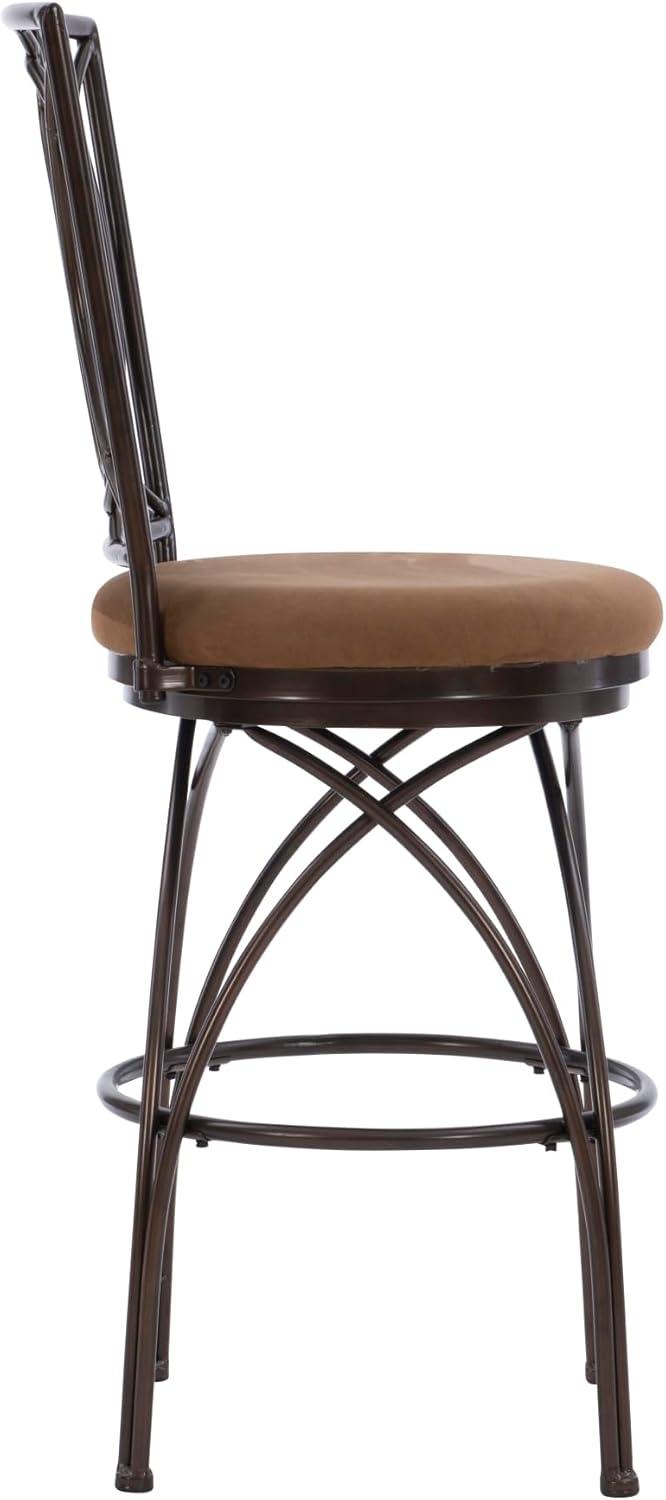 Linon Brasco 30" Big and Tall Steel Swivel Upholstered Bar Stool in Bronze