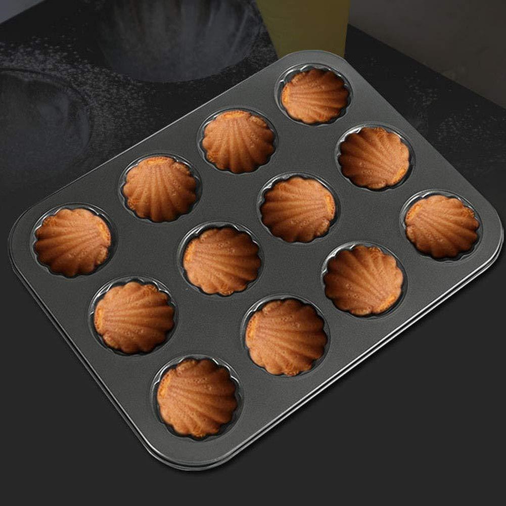 Mold Cake Pan for Madeleine, ZEENEEK 12-Cavity Non-Stick Spherical Shell Madeline Bakeware for Oven Baking - 2 Pack