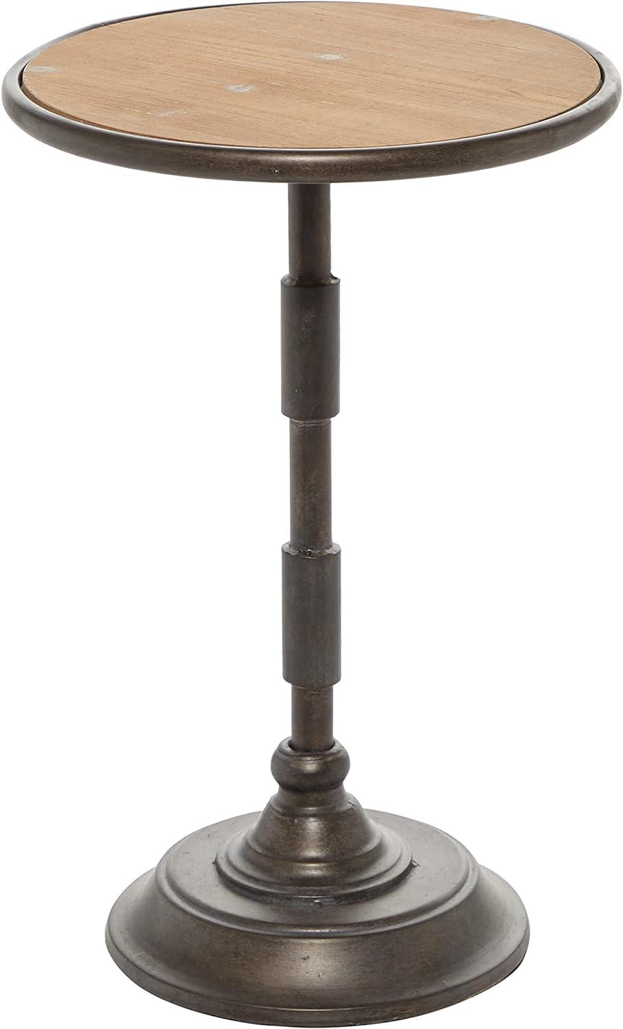 Olivia & May Industrial Wood Pedestal Accent Table Brown: Round Iron Base, No Assembly Required