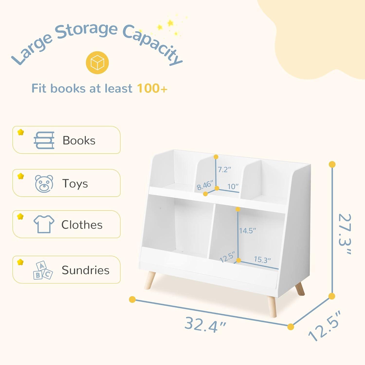 White Wooden Kids Bookshelf and Toy Organizer with Cubbies