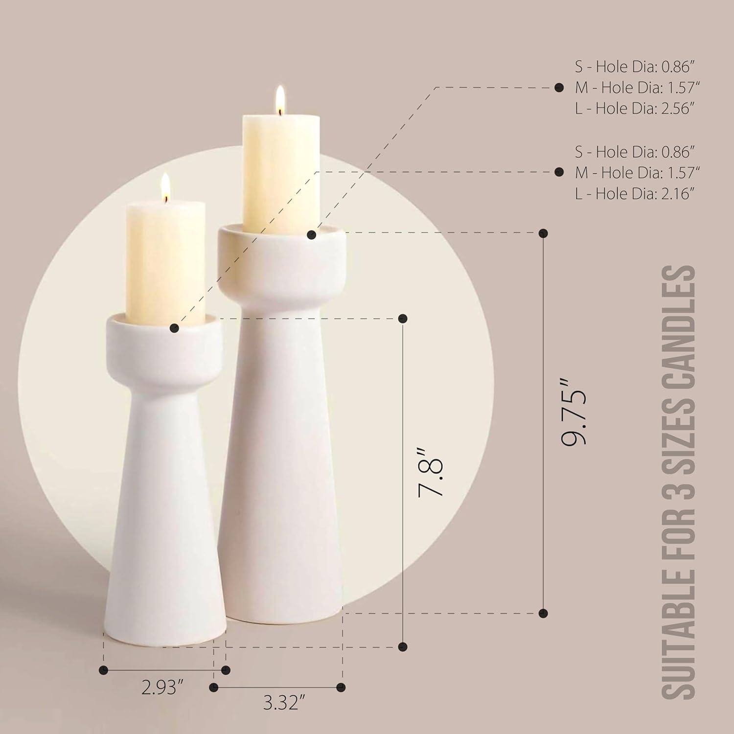 Hokku Designs Candle Holders Ceramic White Taper S&L Set Of 2 Matte Stylish Decorative Candlestick Holders