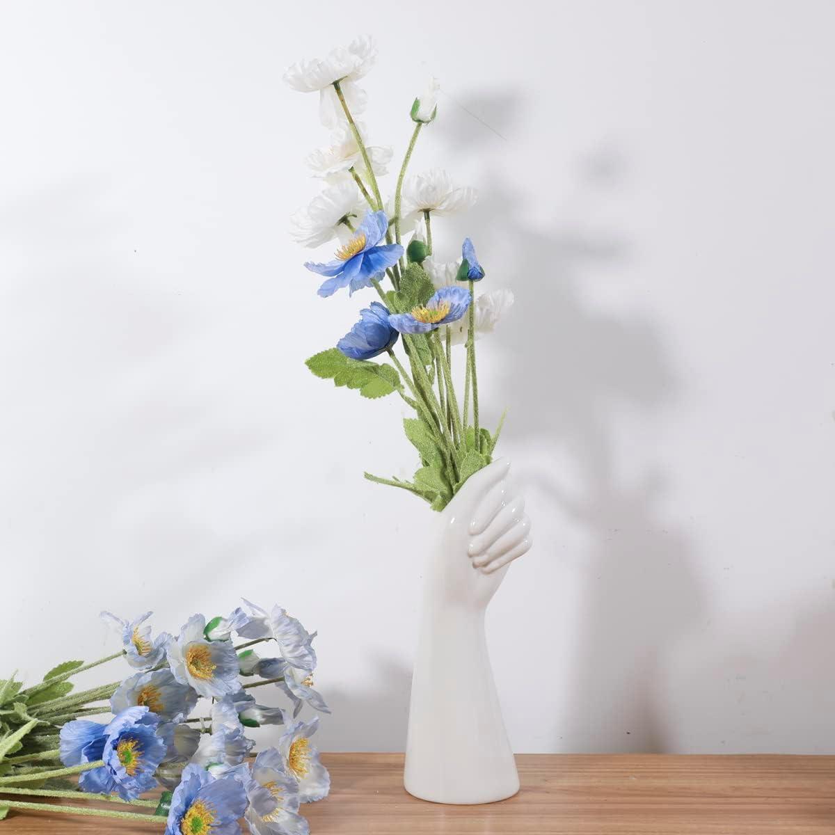 9 Inch White Ceramic Hand Shaped Modern Vase