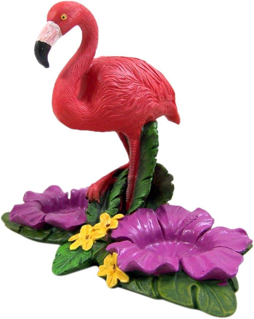 De Leon Collections Polyresin Tropical Pink Flamingo on Palms Floral Coastal Living Salt and Pepper Shaker Holder Set